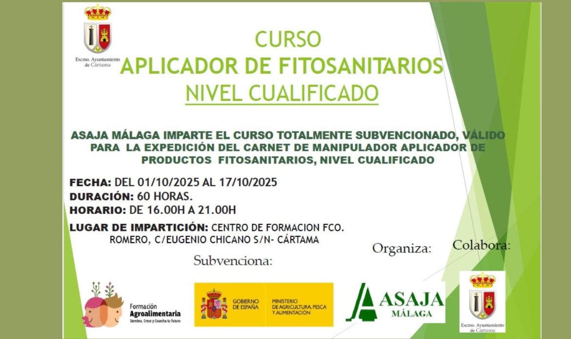 Curso de nivel cualificado para aplicadores de productos fitosanitarios  en Cártama