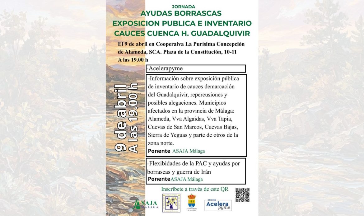 Jornada técnica en Alameda sobre ayudas por borrascas, exposición pública e inventario cauces cuenca hidrográfica del Guadalquivir