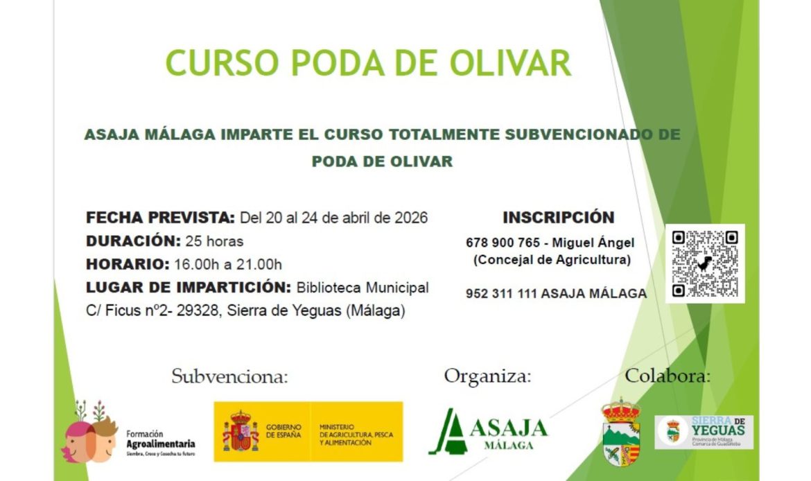 ASAJA Málaga convoca un curso gratuito de poda de olivar en Sierra de Yeguas